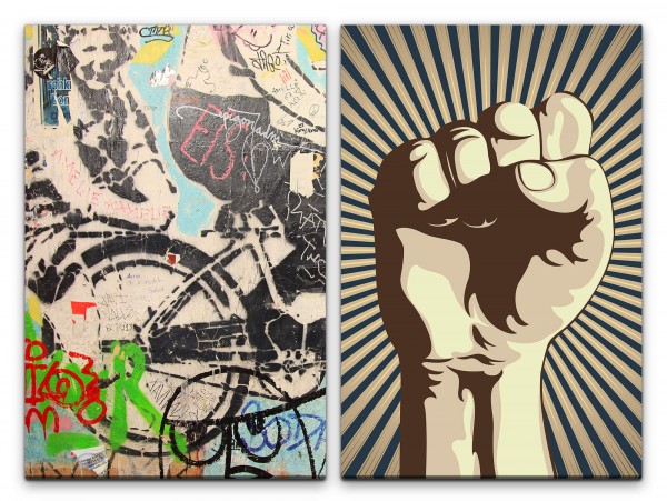 Paul Sinus Art 2 Bilder je 60x90cm Streetart Graffiti Revolution Faust Wall Wand Fahrrad