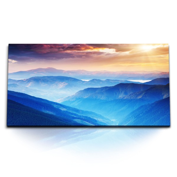 Paul Sinus Art Kunstdruck Bilder 120x60cm Blaue Berge Bergkette Abendrot Sonnenuntergang