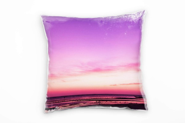 Paul Sinus Art Strand und Meer, lila, pink, blau, schwarz Deko Kissen 40x40cm für Couch Sofa Lounge Zierkissen