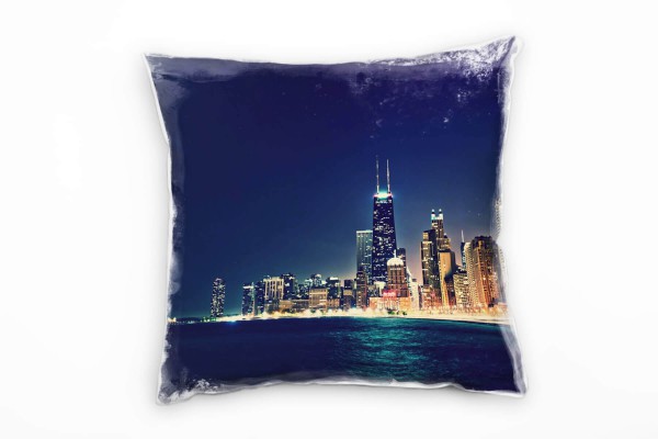 Paul Sinus Art City, Chicago, Nacht, Beleuchtung, blau, orange Deko Kissen 40x40cm für Couch Sofa Lounge Zierkissen