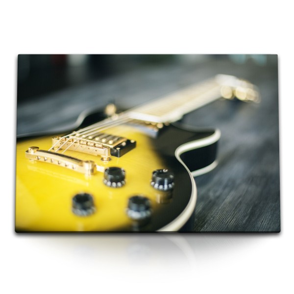 Paul Sinus Art 120x80cm Wandbild auf Leinwand E-Gitarre gelbe Gitarre Musik Rock Musikzimmer