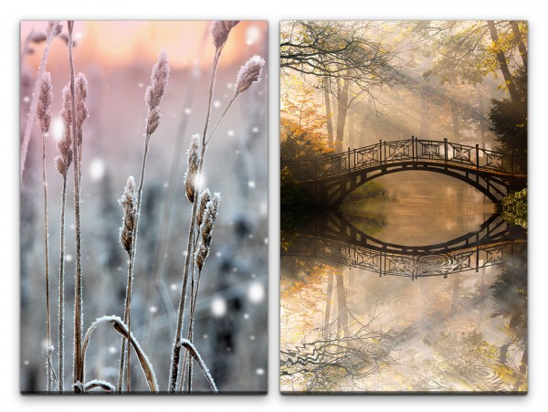 Paul Sinus Art 2 Bilder je 60x90cm Halme Natur Wald Herbst Holzbrücke Zauberhaft Märchenhaft