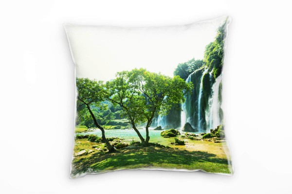 Paul Sinus Art Natur, grün, türkis, Wasserfall, Vietnam Deko Kissen 40x40cm für Couch Sofa Lounge Zierkissen