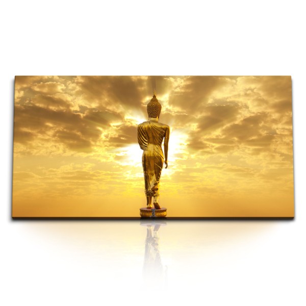 Paul Sinus Art Kunstdruck Bilder 120x60cm Buddha Buddhastatue Sonnen Sonne Sonnenuntergang