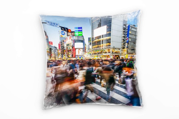 Paul Sinus Art City, Tokio, Japan, Menschen, Bewegung, bunt Deko Kissen 40x40cm für Couch Sofa Lounge Zierkissen