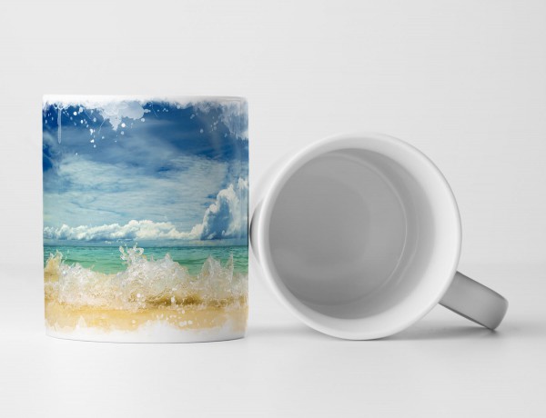 Paul Sinus Art Tasse Geschenk Wellen am Strand bei blauem Himmel