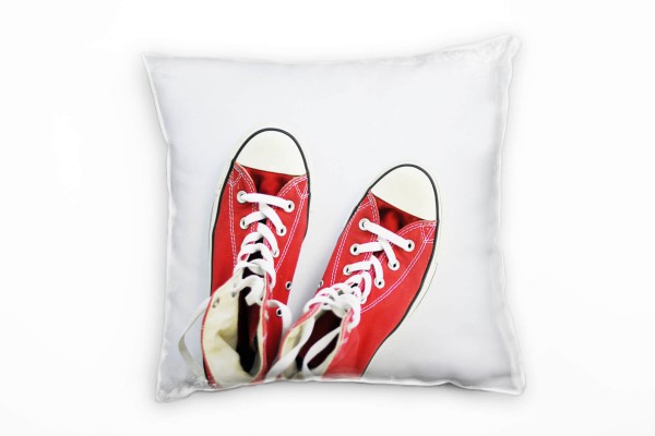 Paul Sinus Art künstlerische Fotografie, rote Sneaker, grau, rot Deko Kissen 40x40cm für Couch Sofa Lounge Zierkiss