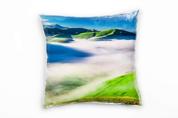 Paul Sinus Art Landschaft, Berge, Wolken, Wiese, grün, blau Deko Kissen 40x40cm für Couch Sofa Lounge Zierkissen