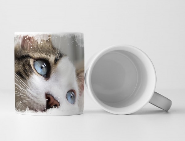 Paul Sinus Art Tasse Geschenk Tierfotografie – Süßes liegendes Kätzchen mit blauen Augen