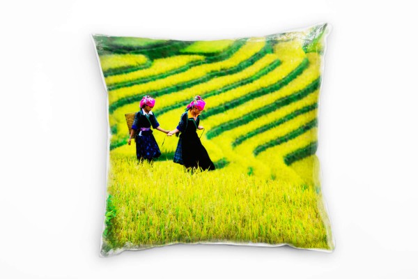 Paul Sinus Art künstlerische Fotografie, grün, arbeitende Frauen Deko Kissen 40x40cm für Couch Sofa Lounge Zierkiss