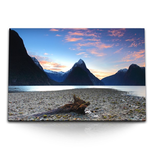 Paul Sinus Art 120x80cm Wandbild auf Leinwand Berge Bergsee See Natur Berggipfel Sonnenuntergang