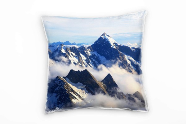 Paul Sinus Art Landschaft, blau, grau, Bergkette, Wolken Deko Kissen 40x40cm für Couch Sofa Lounge Zierkissen