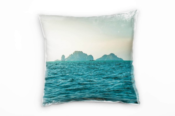 Paul Sinus Art Meer, Boot, Felsen, Sonnenschein, Thailand, türkis Deko Kissen 40x40cm für Couch Sofa Lounge Zierkis