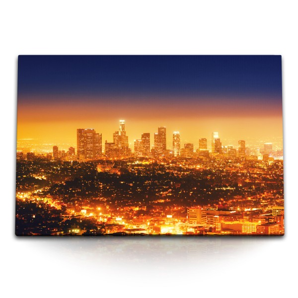 Paul Sinus Art 120x80cm Wandbild auf Leinwand Los Angelas bei Nacht Skyline Nacht