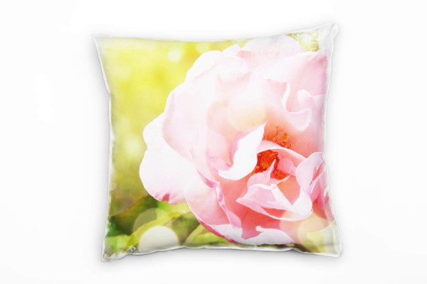 Paul Sinus Art Blumen, Rose, grün, rosa Deko Kissen 40x40cm für Couch Sofa Lounge Zierkissen