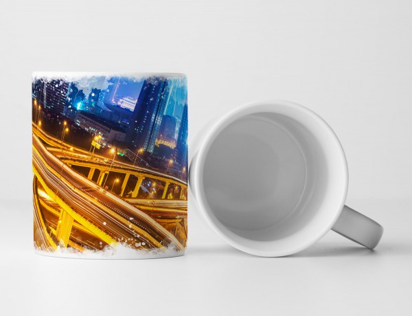 Paul Sinus Art Tasse Geschenk Urbane Fotografie - Große Verkehrskreuzung bei Nacht