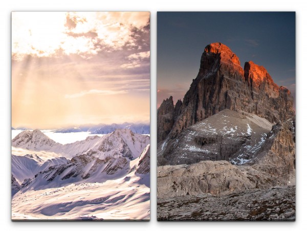 Paul Sinus Art 2 Bilder je 60x90cm Dolomiten Berggipfel Berge Schnee Sonnenstrahlen Erhaben Stille