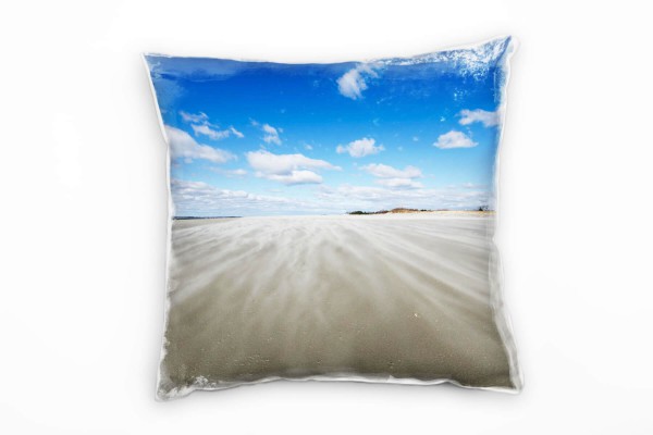 Paul Sinus Art Strand, Sand, Wind, Wolken, beige, blau Deko Kissen 40x40cm für Couch Sofa Lounge Zierkissen