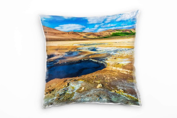 Paul Sinus Art Landschaft, Island, braun, blau, grün Deko Kissen 40x40cm für Couch Sofa Lounge Zierkissen