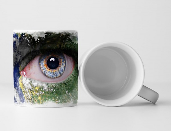 Paul Sinus Art Tasse Geschenk Fotocollage – Das Gesicht der Erde mit blauem Auge