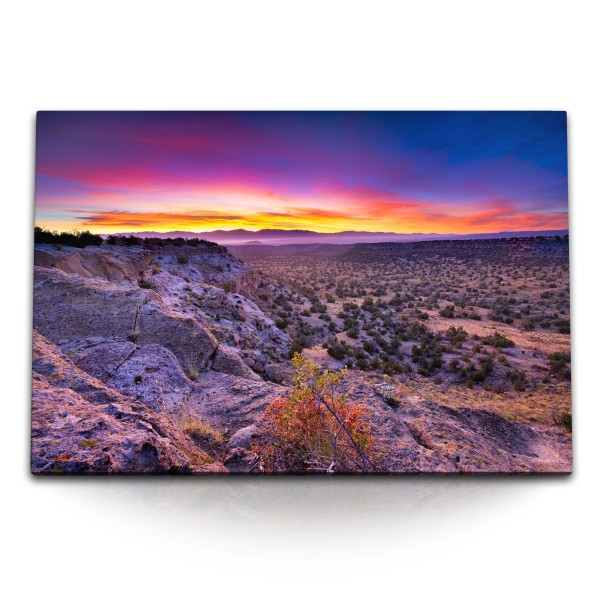 Paul Sinus Art 120x80cm Wandbild auf Leinwand Sonnenuntergang mexikanische Landschaft Abendrot Steppe