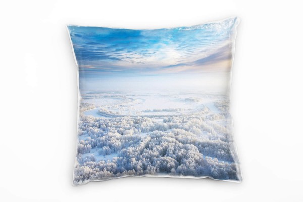 Paul Sinus Art Winter, schneebedeckter Wald, Fluss, blau, grau Deko Kissen 40x40cm für Couch Sofa Lounge Zierkissen