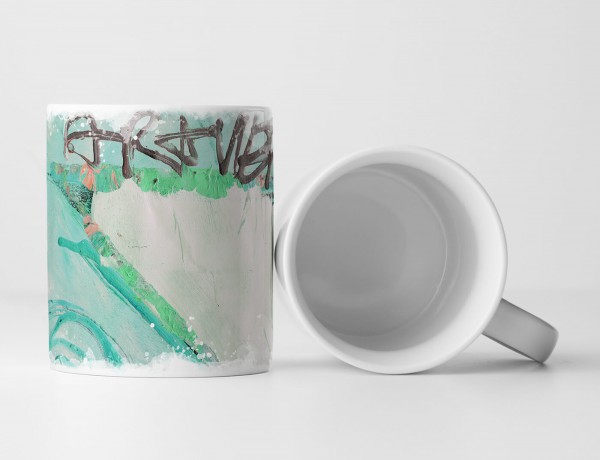 Paul Sinus Art Tasse Geschenk hellblau, türkise Abstraktion; lachsfarbenen Elementen