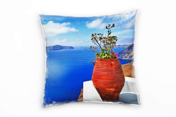 Paul Sinus Art Strand und Meer, Vase, rot, blaues Wasser, blauer Himmel Deko Kissen 40x40cm für Couch Sofa Lounge Z