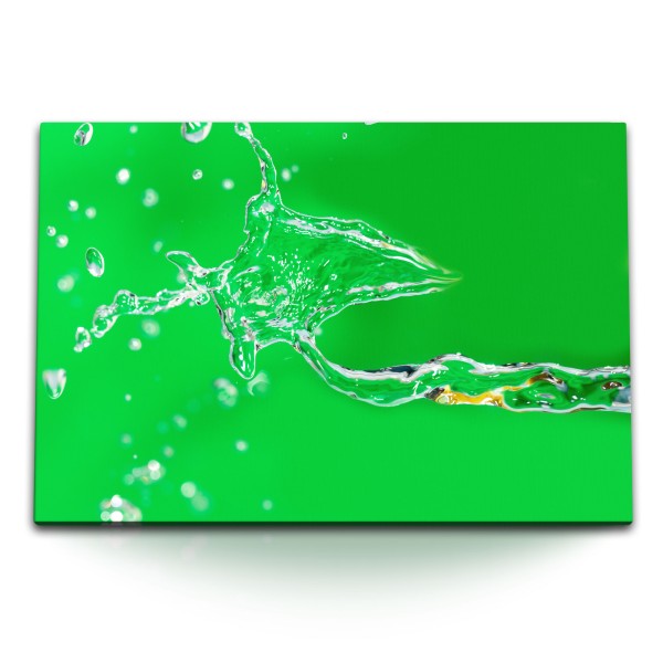 Paul Sinus Art 120x80cm Wandbild auf Leinwand Grün Wasser Wassertropfen Fotokunst Natur