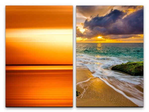 Paul Sinus Art 2 Bilder je 60x90cm Horizont Meer Strand Sonnenuntergang Wolken Malerisch Minimal