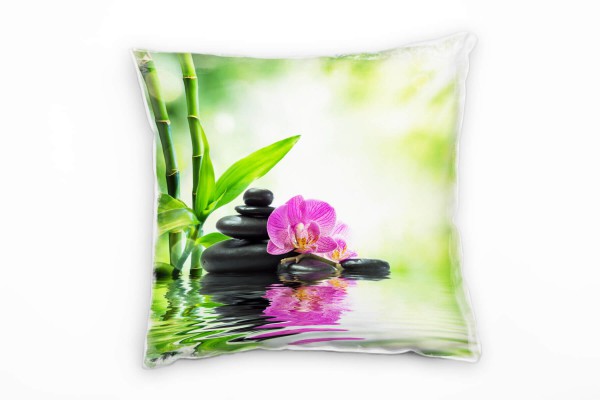 Paul Sinus Art künstlerische Fotografie, grün, Bambus, Orchidee Deko Kissen 40x40cm für Couch Sofa Lounge Zierkiss