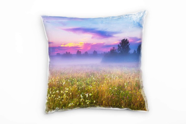 Paul Sinus Art Sommer, Wiese, Sonnenuntergang, grün, pink Deko Kissen 40x40cm für Couch Sofa Lounge Zierkissen