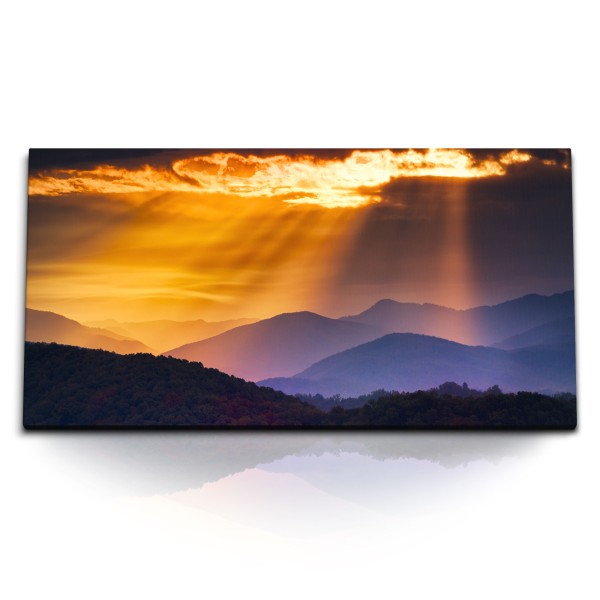 Paul Sinus Art Kunstdruck Bilder 120x60cm Dunkler Himmel Sonnenstrahl Berg Landschaft Natur