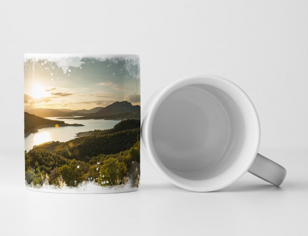 Paul Sinus Art Tasse Geschenk Bergwiese – Sonnenuntergang über dem See