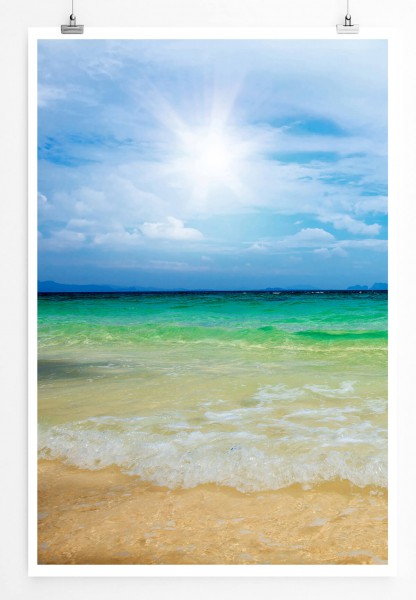 Paul Sinus Art Landschaftsfotografie 60x90cm Poster Tropischer Sandstrand mit Sonne