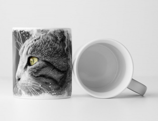 Paul Sinus Art Tasse Geschenk Tierfotografie – Graue Hauskatze im Seitenprofil