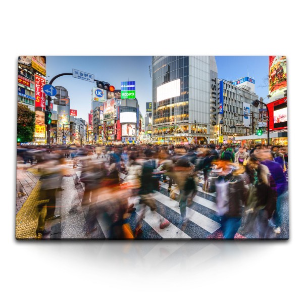 Paul Sinus Art 120x80cm Wandbild auf Leinwand Tokio Japan Fußgänger Zeitaufnahme Fotokunst