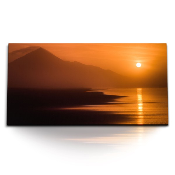 Paul Sinus Art Kunstdruck Bilder 120x60cm Roter Himmel Abendrot Sonnenuntergang Berge Strand