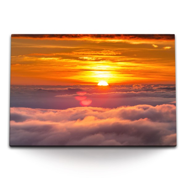 Paul Sinus Art 120x80cm Wandbild auf Leinwand Über den Wolken roter Himmel Abendrot Sonne