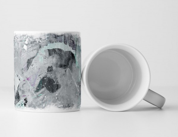 Paul Sinus Art Tasse Geschenk hellgrauer Hintergrund; violette, dunkelgraue, hellblau Elemente