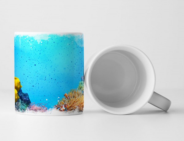 Paul Sinus Art Tasse Geschenk Landschaftsfotografie – Buntes Korallenriff mit gelben Fischen