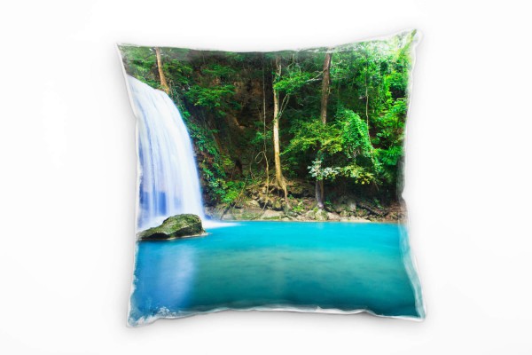 Paul Sinus Art Natur, türkis, grün, Wasserfall, tropischer Wald, Thailand Deko Kissen 40x40cm für Couch Sofa Lounge