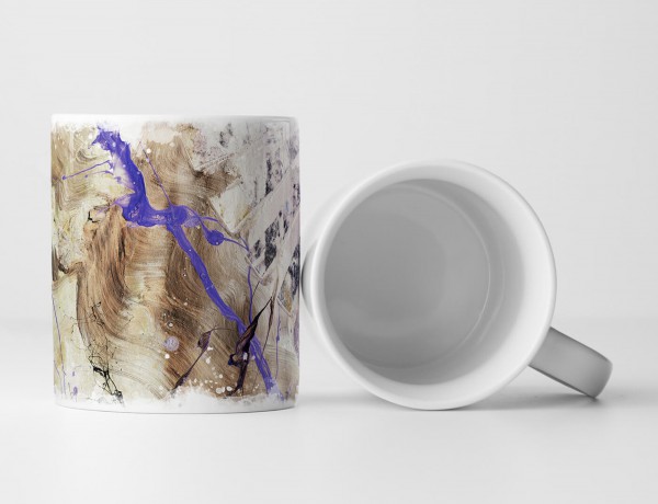 Paul Sinus Art Tasse Geschenk hellbraune, braune Abstraktion; blauviolette Farbspritzer