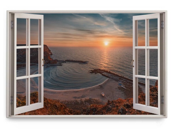 Wandbild 120x80cm Fensterbild Sonnenuntergang Horizont Meer Küste Strand