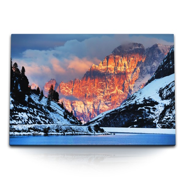 Paul Sinus Art 120x80cm Wandbild auf Leinwand Civetta Berg Italien Dolomiten See Schnee Natur