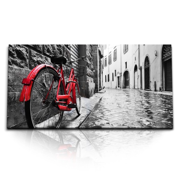 Paul Sinus Art Kunstdruck Bilder 120x60cm Rotes Fahrrad alte Gasse Italien Fotokunst Pflastersteine