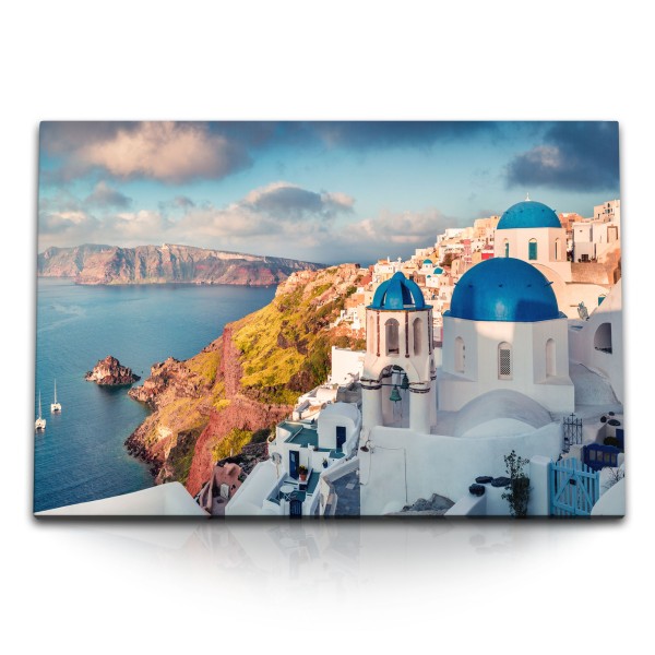 Paul Sinus Art 120x80cm Wandbild auf Leinwand Griechenland Santorini weiße Häuser Mittelmeer