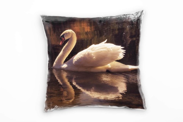 Paul Sinus Art Tiere, Schwan, Spiegelung, weiß, braun Deko Kissen 40x40cm für Couch Sofa Lounge Zierkissen