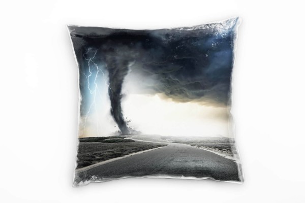 Paul Sinus Art Natur, Unwetter, Tornado, Blitze, grau, blau Deko Kissen 40x40cm für Couch Sofa Lounge Zierkissen