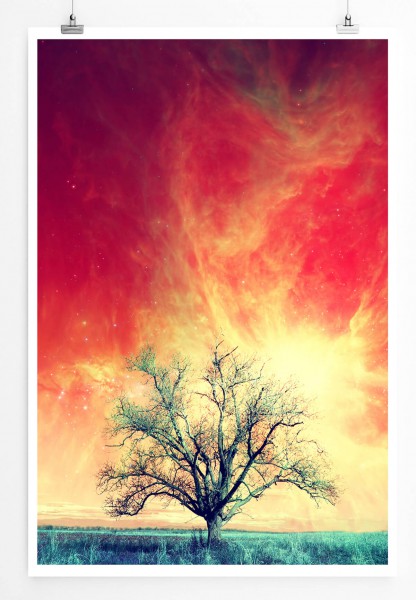 Paul Sinus Art Rote Alienlandschaft mit Baum 60x90cm Poster